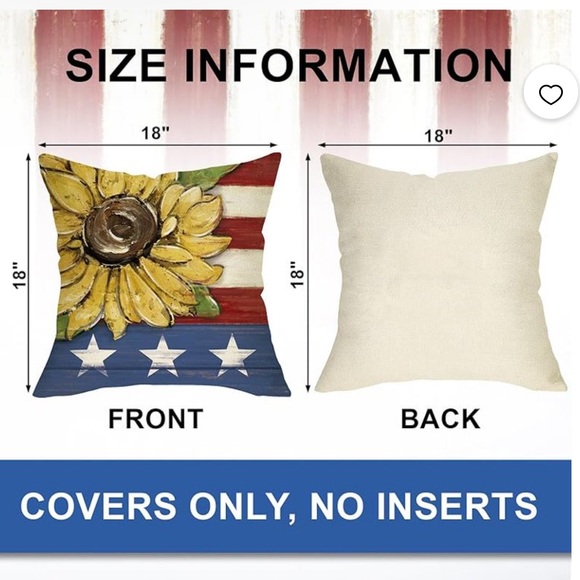 4th Of July Sunflower Patriotic Decorative Throw Pillow Covers 18 X 18 Set Of 4, - Picture 2 of 7